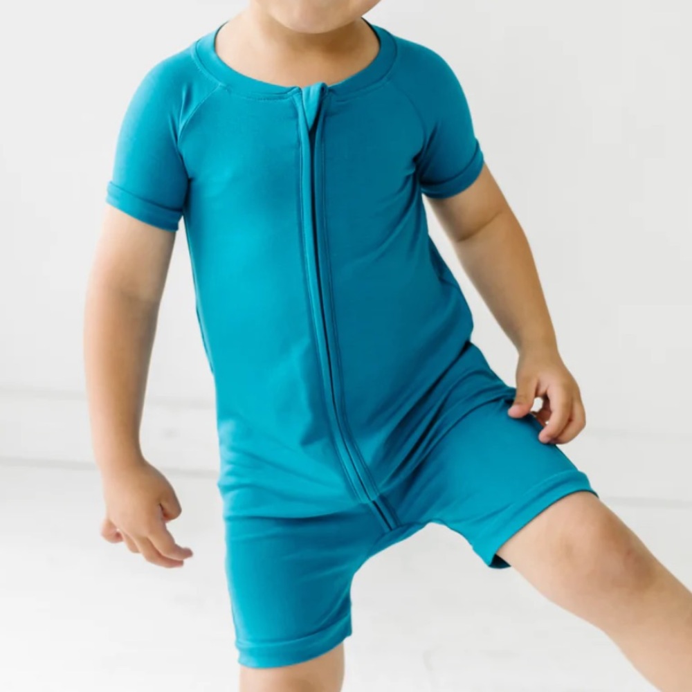 Turquoise Shorty Romper - play by little sleepies - 18-24 month